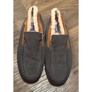 Hari Mari Hacienda Suede Slippers Shearling Lined Moc Toe PewterShoes Men's 15